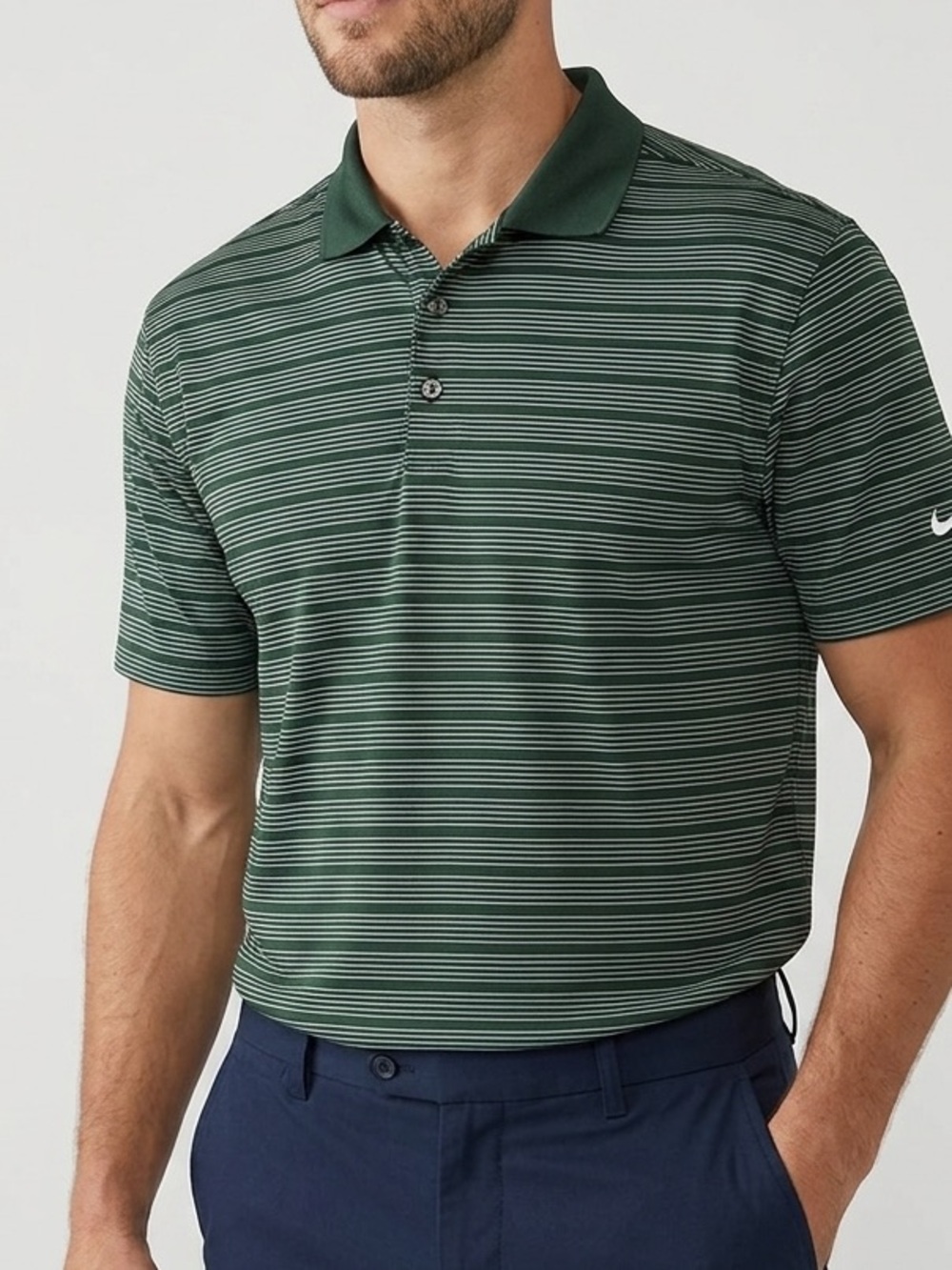 Nike Golf Dri-fit Green Striped Polo Short Sleeve Shirt Men’s Size Large